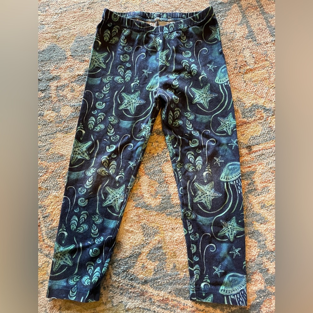 Sewn With Love by EAK 4T Cotton Navy and Aqua Ocean Leggings - VGUC